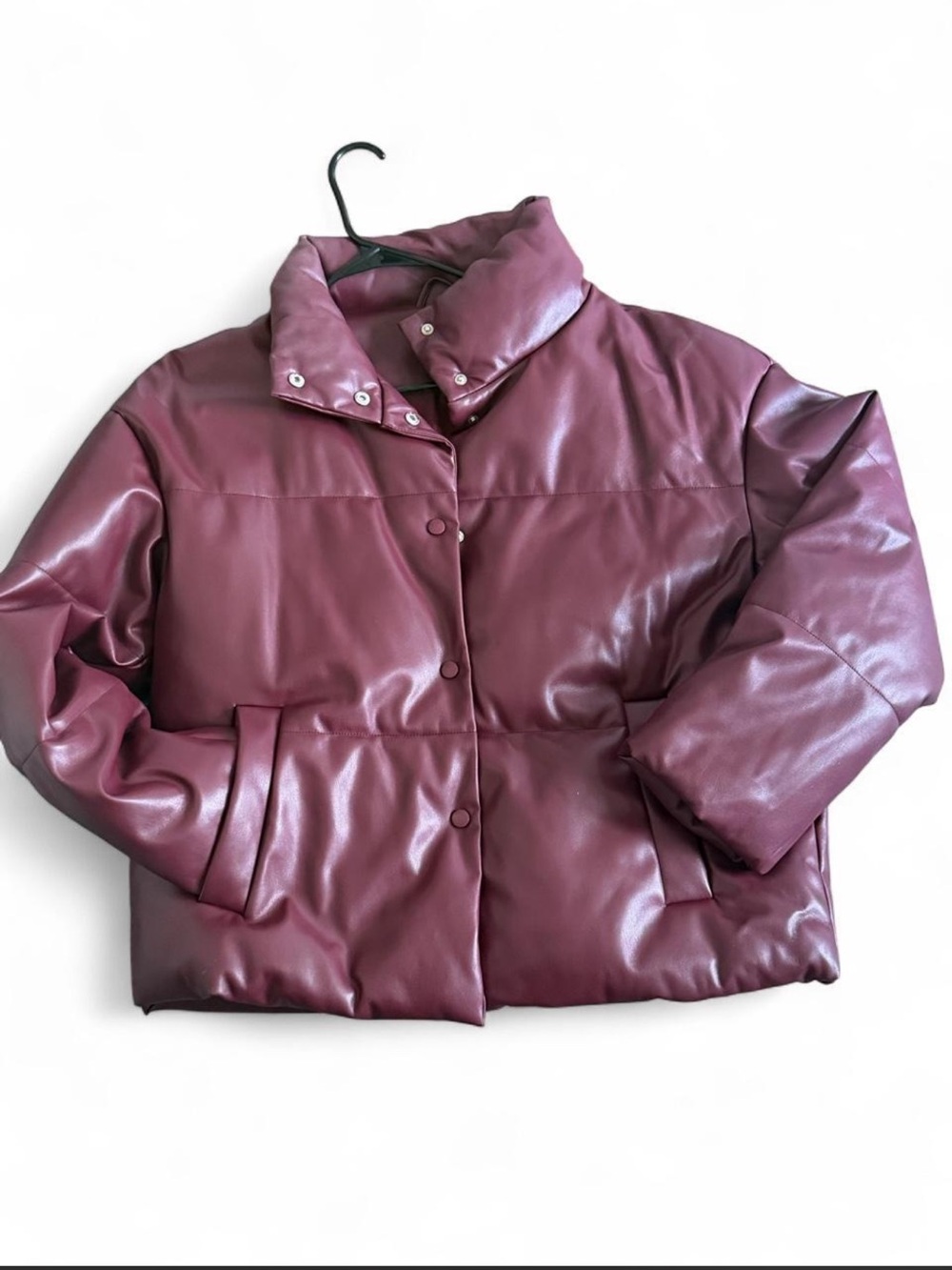 Women's Puffer Jacket Faux Leather in Burgundy